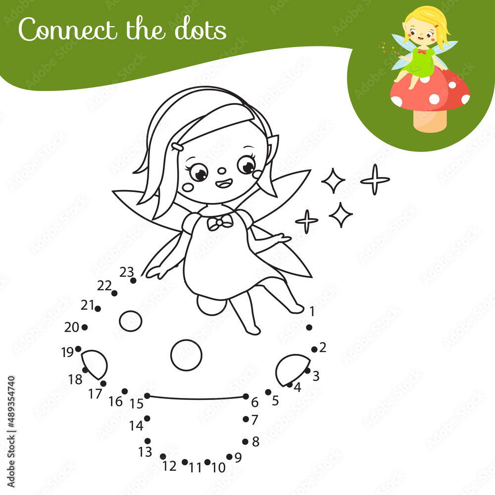 Cute Garden Fairy Elf On Mushroom Connect The Dots Children