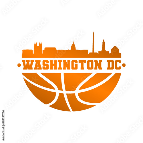 Washington Basketball Skyline City Silhouette Vector. Basket Design Style Icon Symbols. Sport America Ball.