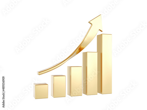 Business Growth Bar Golden Graph Curve. 3D Render 