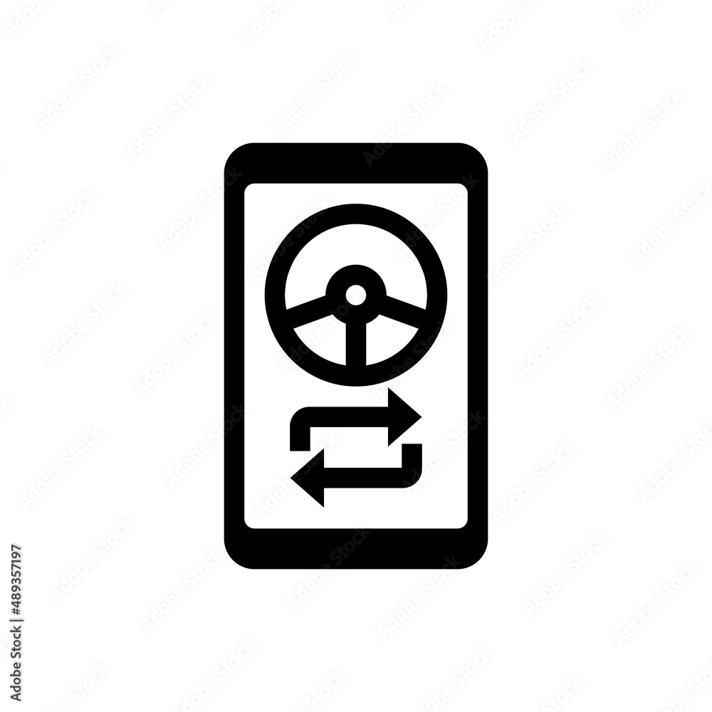 Car sharing app thin line icon. Steering wheel with arrows on smartphone screen. Vector illustration. Car sharing app thin line icon. Steering wheel with arrows on smartphone screen. Vector illustration.