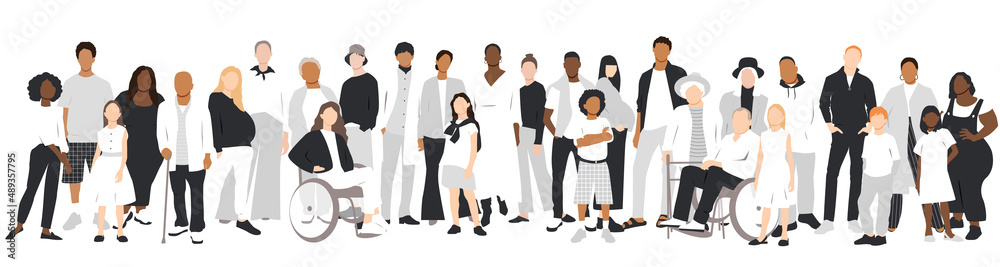 People stand side by side together. Flat vector illustration. People stand side by side together. Flat vector illustration.