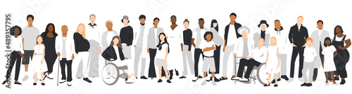 People stand side by side together. Flat vector illustration.