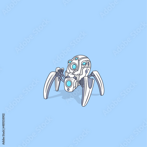Futuristic minimal spider robot Illustration, artificial intelligence, cybernetic science stock icon illustration.