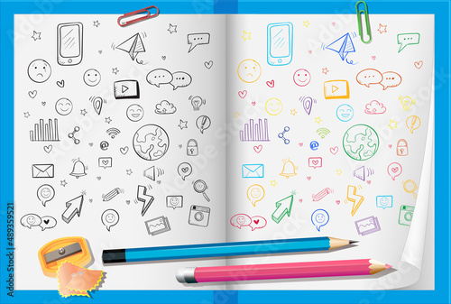 Hand drawn doodles on paper with pencils