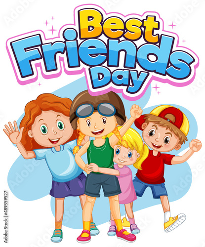 Best Friends Day logo banner with children in cartoon style