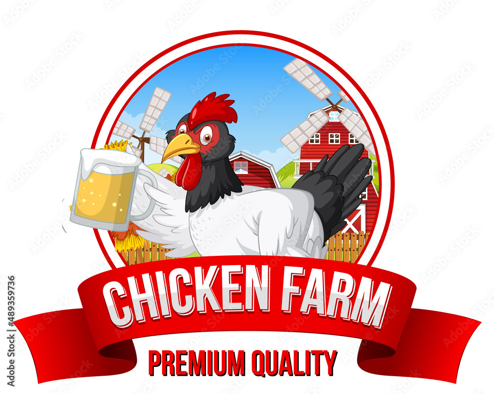 Chicken Farm banner with a chicken holding beer glass