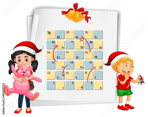 Snake and ladders game template with Christmas theme