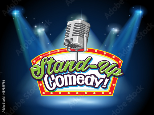 Stand up comedy banner with vintage microphone
