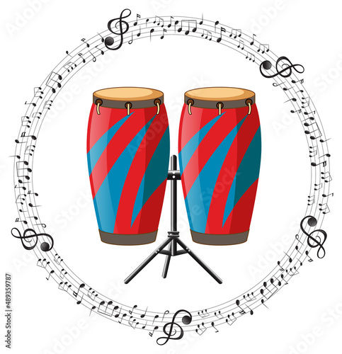 A conga with musical notes on white background