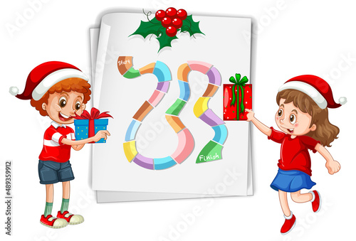 Snake and ladders game template in Christmas theme
