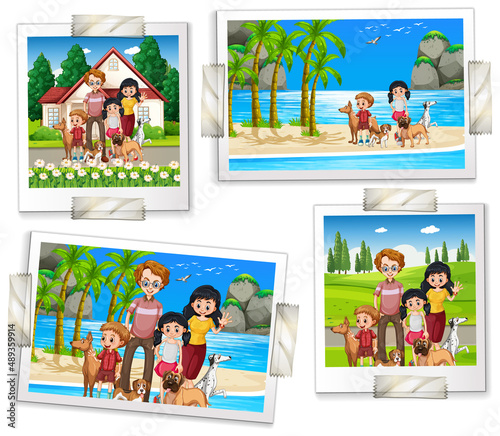Set of family photos in cartoon style
