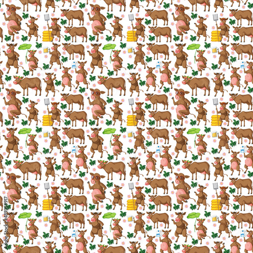 Funny cow on white background seamless