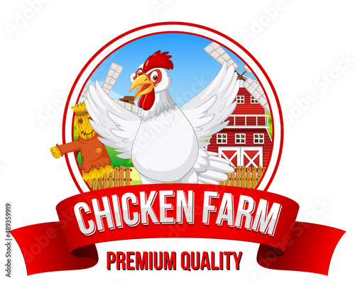 Chicken Farm Premium Quality banner with chicken cartoon character