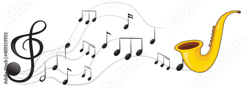 A saxophone with musical notes on white background