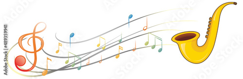 A saxophone with musical notes on white background