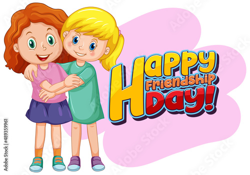 Happy Friendship Day with two cute girls in cartoon style