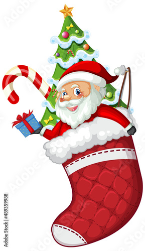 Christmas stocking with Santa Claus and elements
