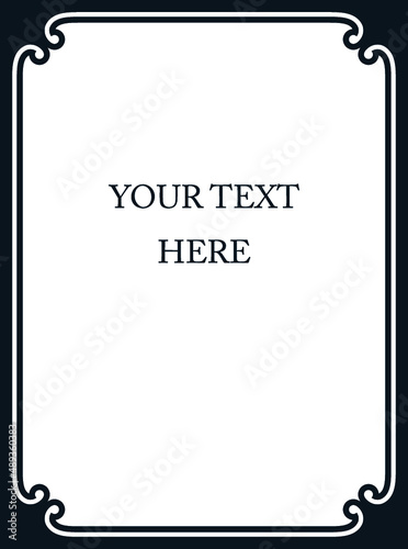 Vector border frame. Background or book page. Simple rectangular billboard, poster, plaque, signboard, sticker, or label 