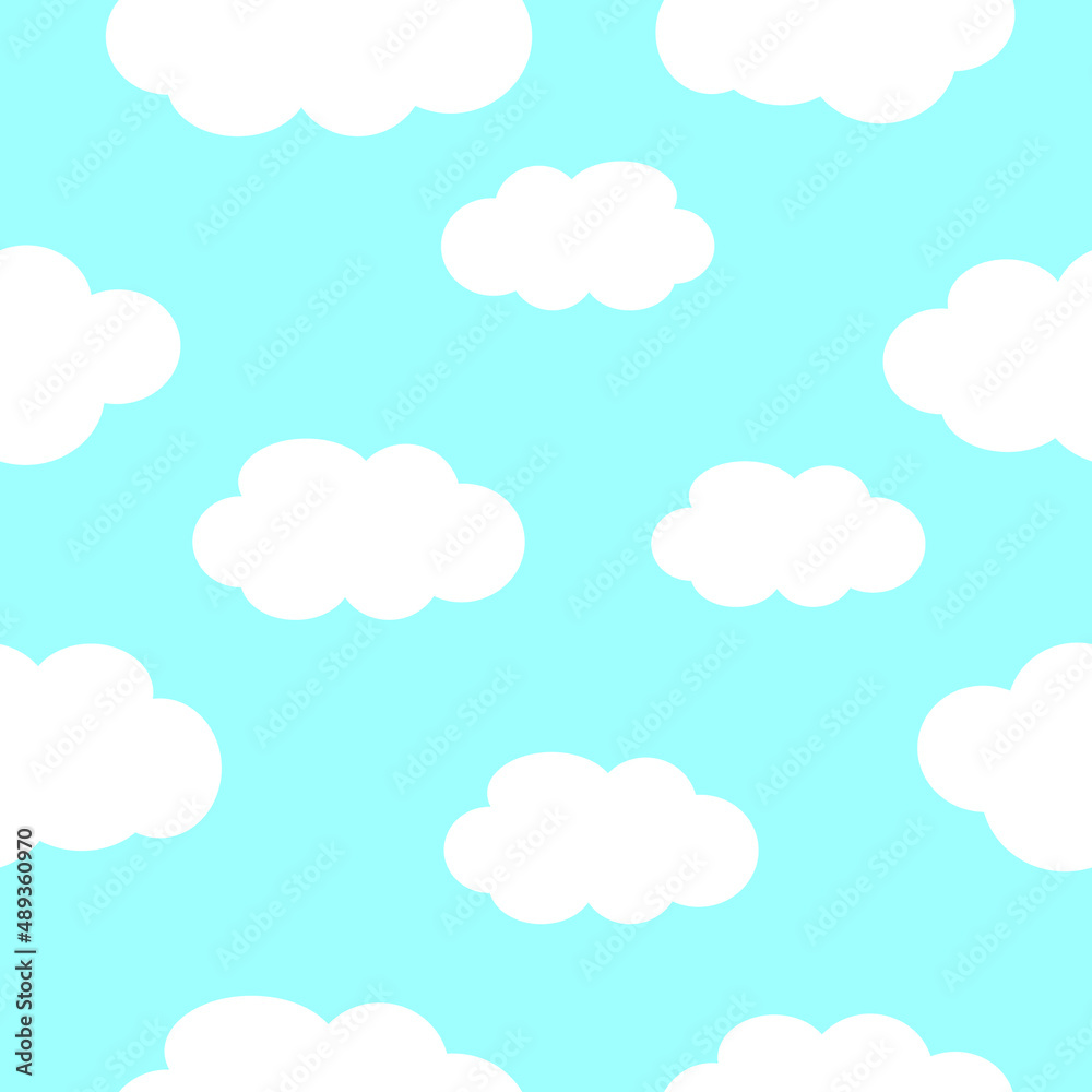 A white cloud pattern on a blue sky background. It is a seamless vector pattern work.