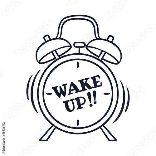 Wake up lettering design with alarm clock