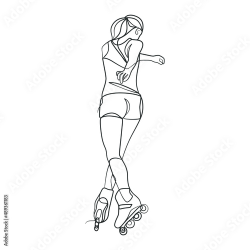 Continuous line drawing of girl on rollers