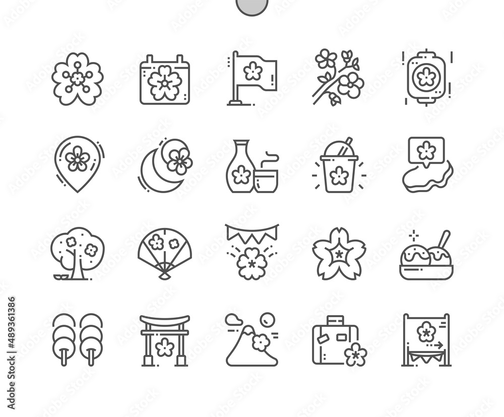Sakura festival. Hanami calendar. Holiday and celebration. Bubble tea. Pixel Perfect Vector Thin Line Icons. Simple Minimal Pictogram Sakura festival. Hanami calendar. Holiday and celebration. Bubble tea. Pixel Perfect Vector Thin Line Icons. Simple Minimal Pictogram