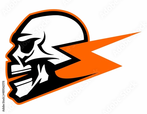 Vector human skull with the lightning bolt, isolated on white background.