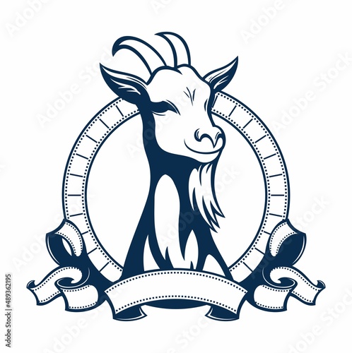 Vector goat logo concept with the film strips, isolated on white background.