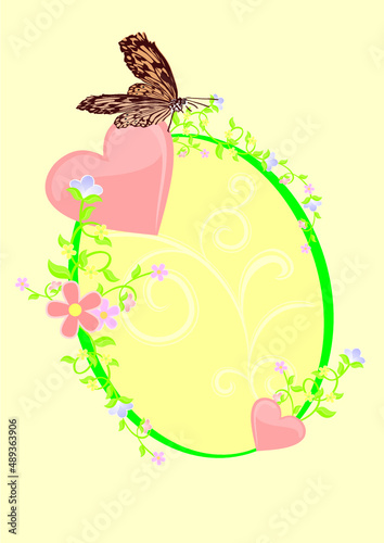 oval frame with hearts and butterflies