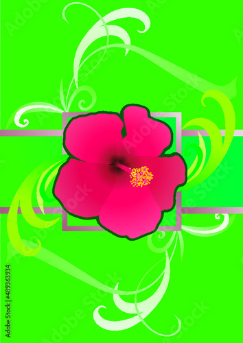green background with red flower and place for your text 