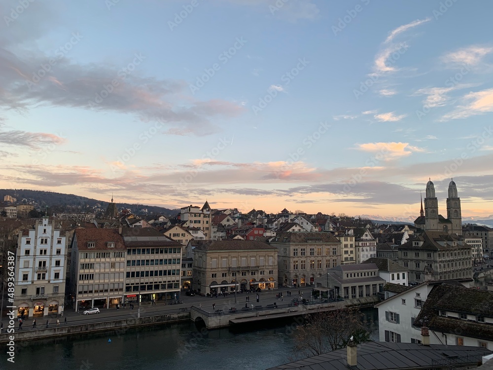 Zurich by night on an autumn evening