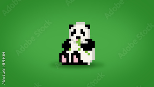 Pixel 8 bit panda bear eating bamboo background - high res 4k wallpaper