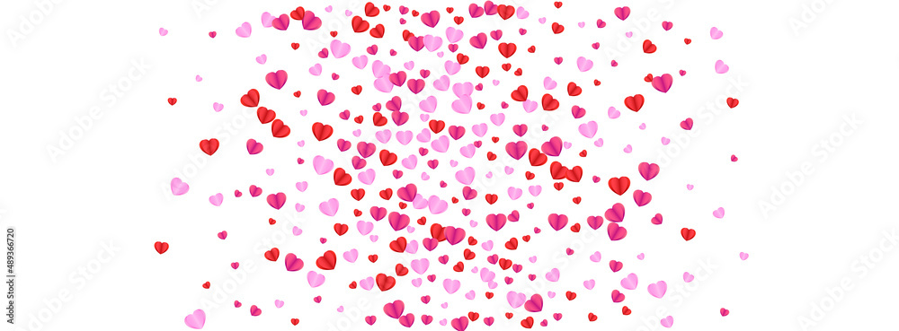 Tender Confetti Background White Vector. Decor Illustration Heart. Pink Cut Pattern. Violet Heart Elegant Frame. Red Design Backdrop.