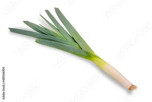 Fresh raw leek isolated on white background, top view, clipping path photo