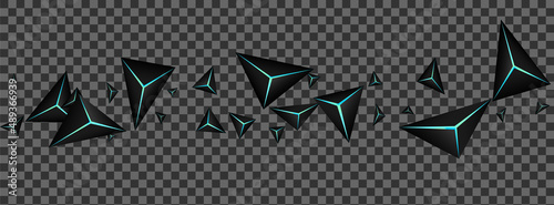 Blue Neon Triangle Background Transparent Vector. Obsidian Triangular Technology. Polygon Digital Illustration. Dark Techno Template.
