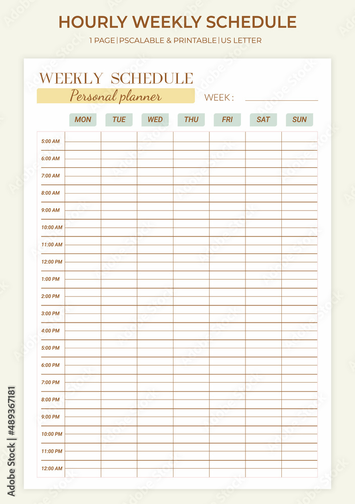 Minimal printable weekly schedule planner page templates. Hourly weekly  schedule. Weekly to-do list, agenda, daily schedule. Vector graphic set for  everyday routine. Stock Vector | Adobe Stock