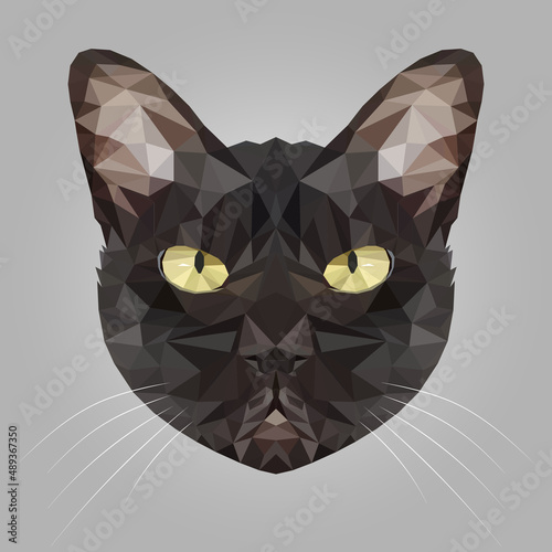Face of black cat with yellow eyes in low poly art vector eps. Geometric Triangle of black animal isolated crystal design illustration.