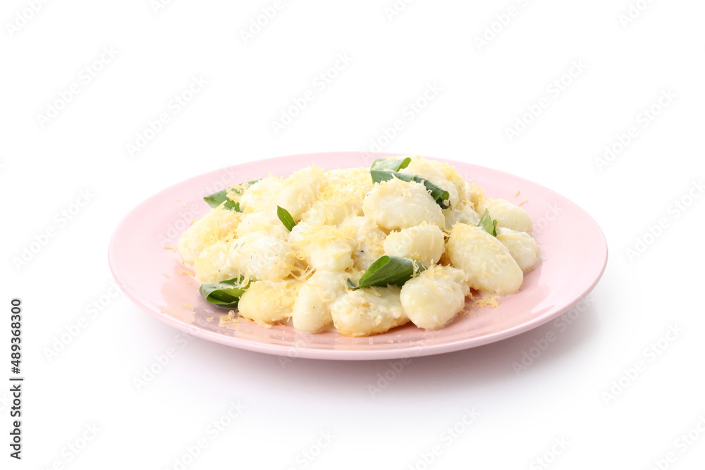 Plate with gnocchi isolated on white background Plate with gnocchi isolated on white background