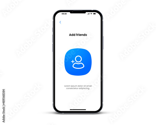 3d isolated vector elements. Minimal modern add friend, people, contact icon emblem symbol with ultra realistic smartphone. 3d blue add friends icon. Mobile app icons. Device UI UX mockup.