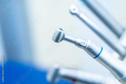 Professional Dentist instruments in the dental office. Set of dental care instruments