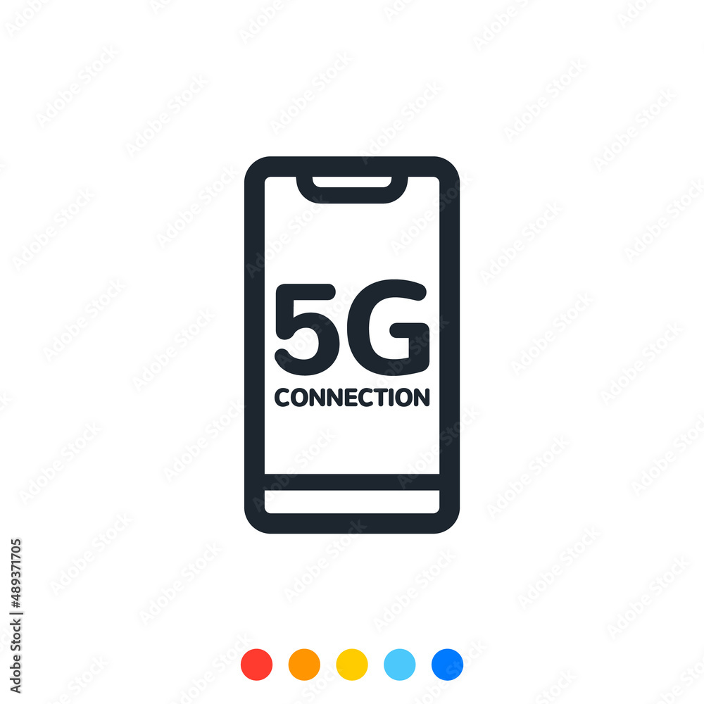 Icon of Smartphone with 5G internet connection. Icon of Smartphone with 5G internet connection.