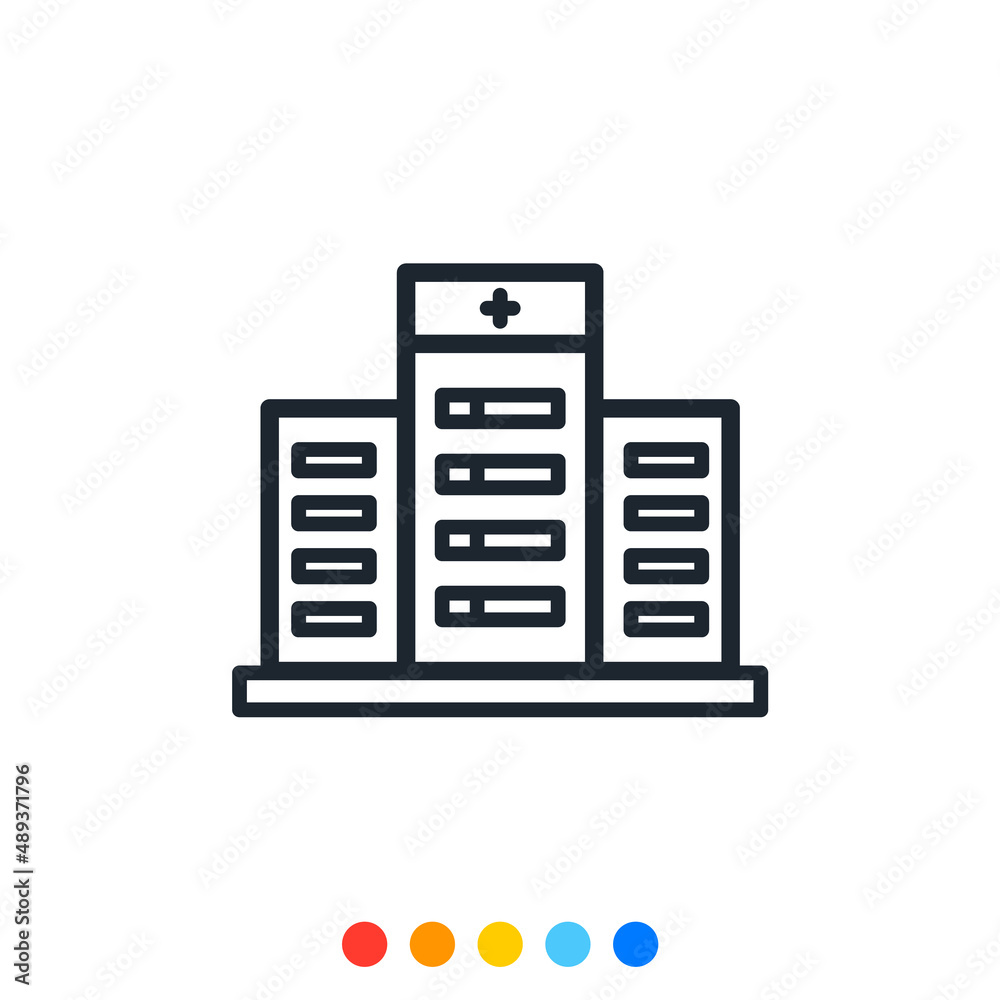 Icon of Hospital building, Vector and Illustration. Icon of Hospital building, Vector and Illustration.