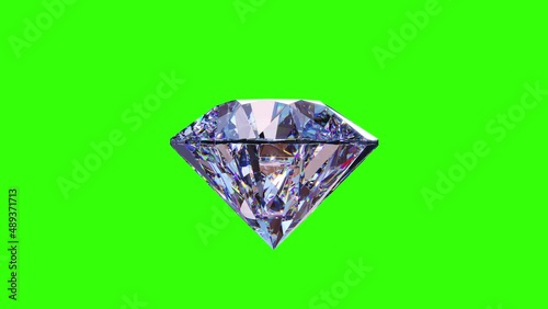 Large clear diamond rotating green screen 4K video. 3d illustration	