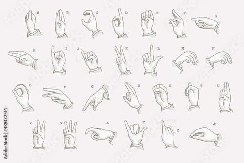 Full letters set  in a deaf-mute hand gesture alphabet. photo