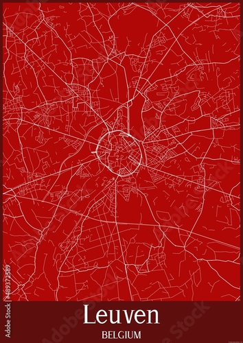 Canvas Print Red map of Leuven Belgium.