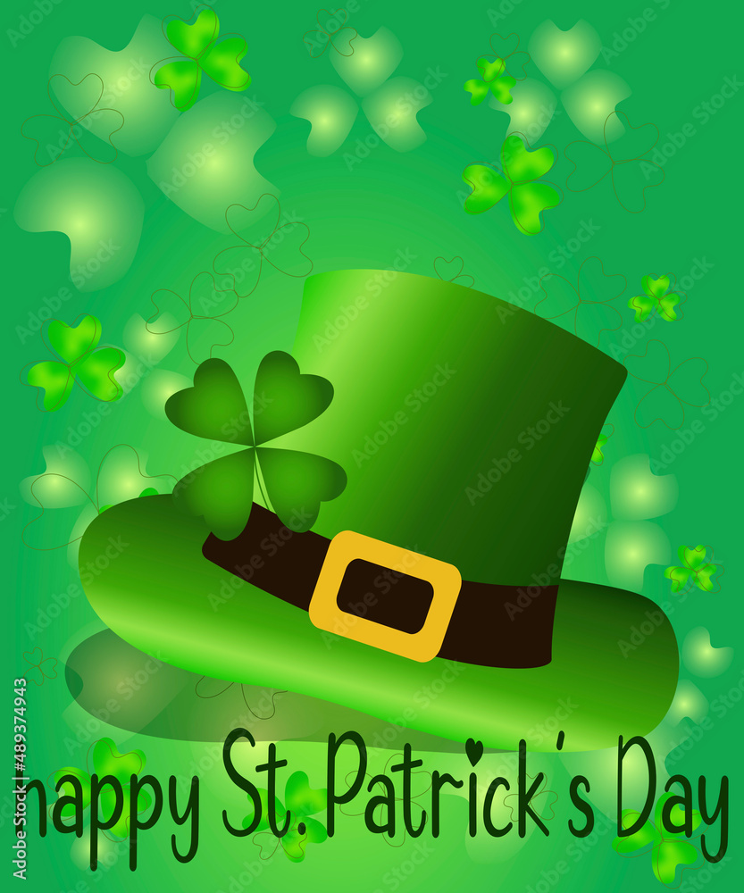 Card for St. Patrick's Day in bright green colors with a four leaf - a ...