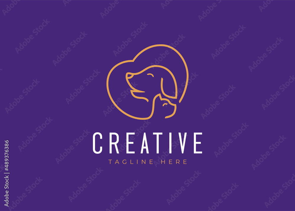 Pet Love Logo Design Template. Pet Care Icon Line Art Vector