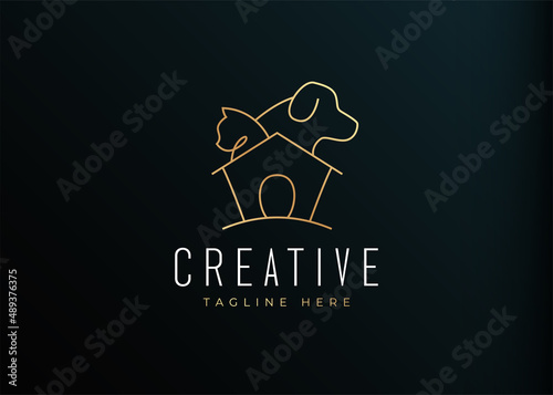 Pet House Logo Design Template. Pet Care Icon Line Art Vector