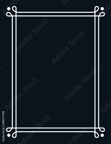 Vector border frame on black background in goth style. Simple rectangular billboard, poster, card, plaque, signboard, sticker, or label 