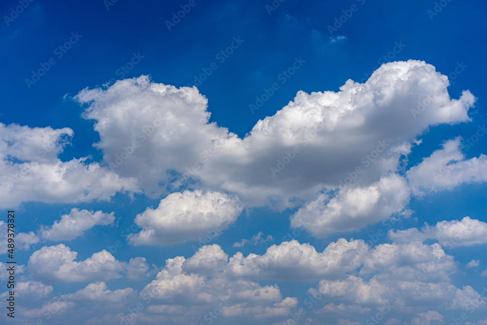 Fototapeta premium Beautiful blue sky with white cumulus clouds floating